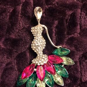 Elegant Silver and Multicolor Crystal Brooch